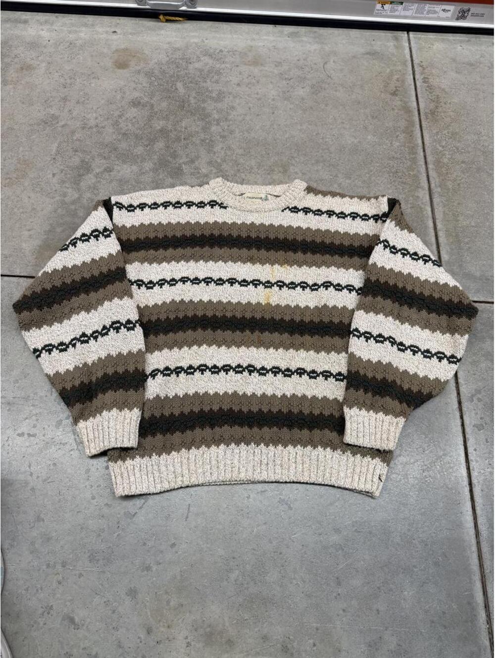 vintage fieldmaster made in usa white and beige striped knit sweater size xl
